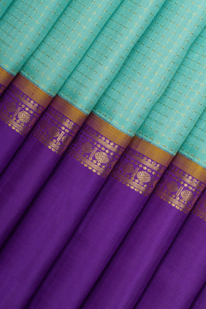 Teal Blue stripes pure kanchipuram silk saree