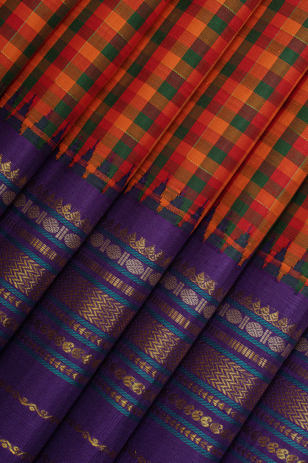 Orange and purple Palum pazhamum varisaipettu pure kanchipuram silk saree