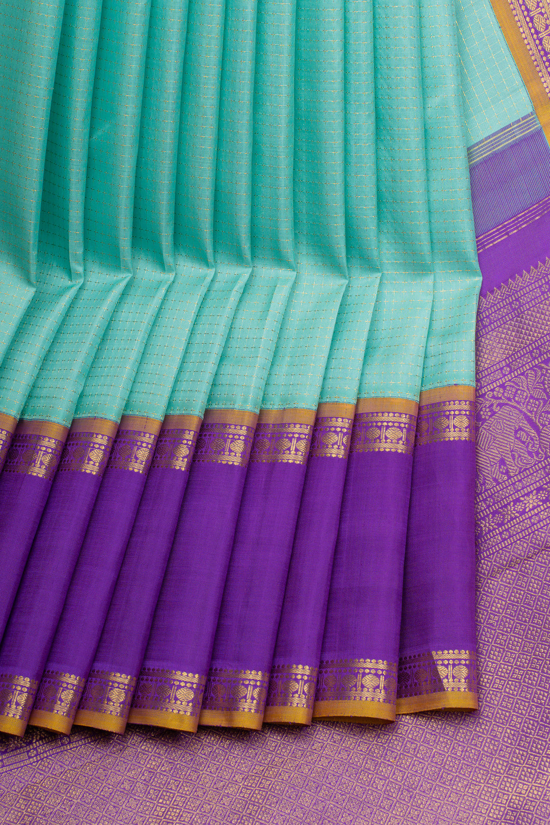Teal Blue stripes pure kanchipuram silk saree