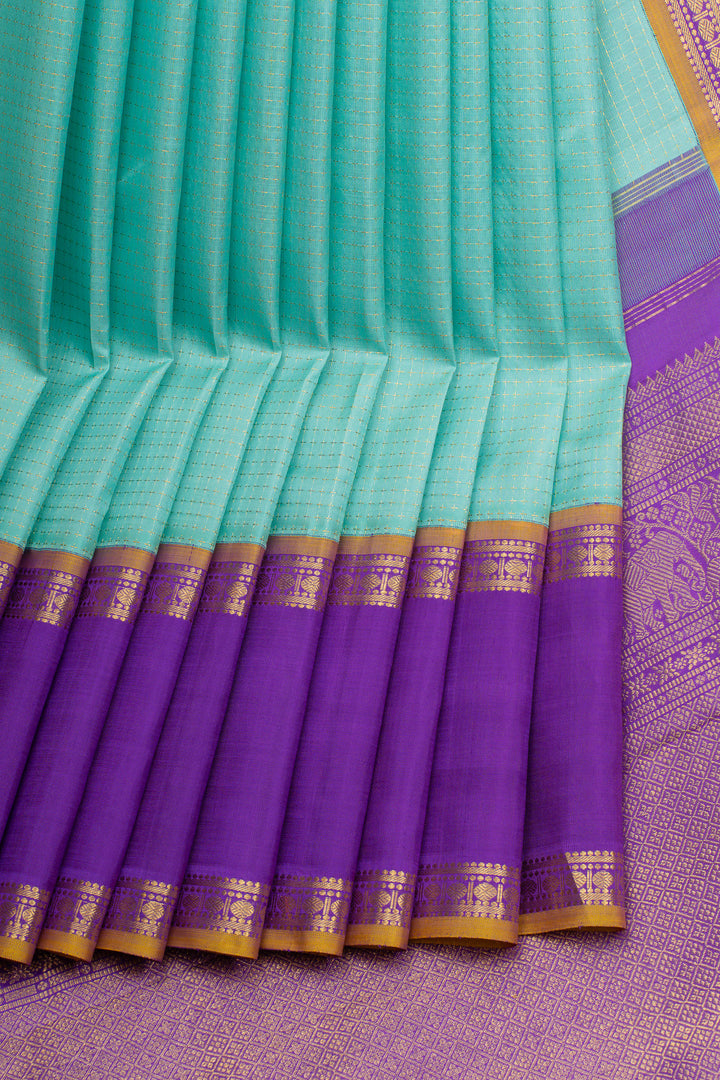 Teal Blue stripes pure kanchipuram silk saree