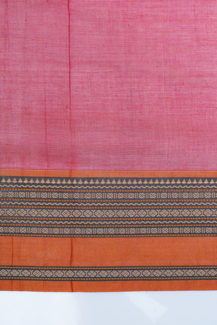 Reddish pink traditional pure cotton silk saree