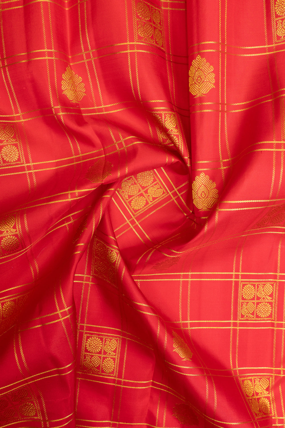 Red and green checks pure kanchipuram silk saree