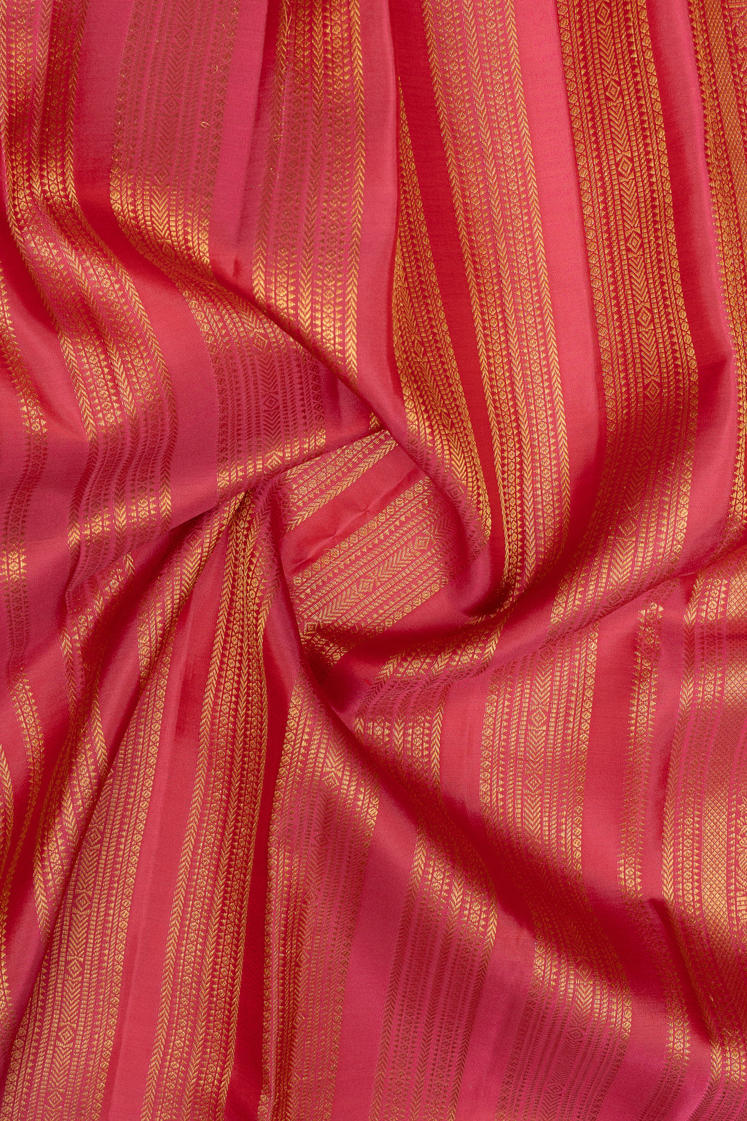Peach and red stripes pure kanchipuram silk saree
