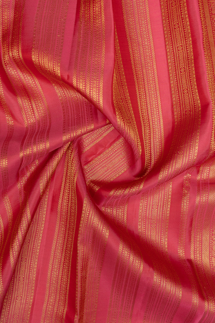 Peach and red stripes pure kanchipuram silk saree