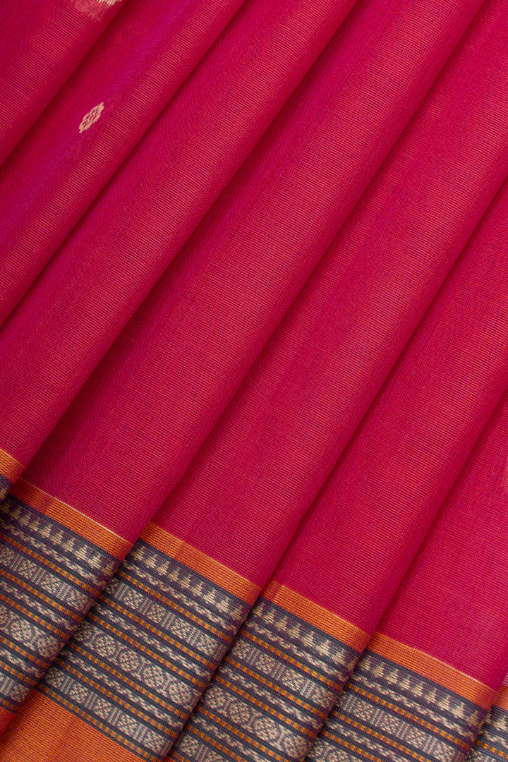 Reddish pink traditional pure cotton silk saree