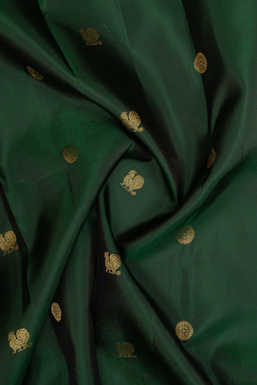 Bottle green and peach orange pure kanchipuram silk saree