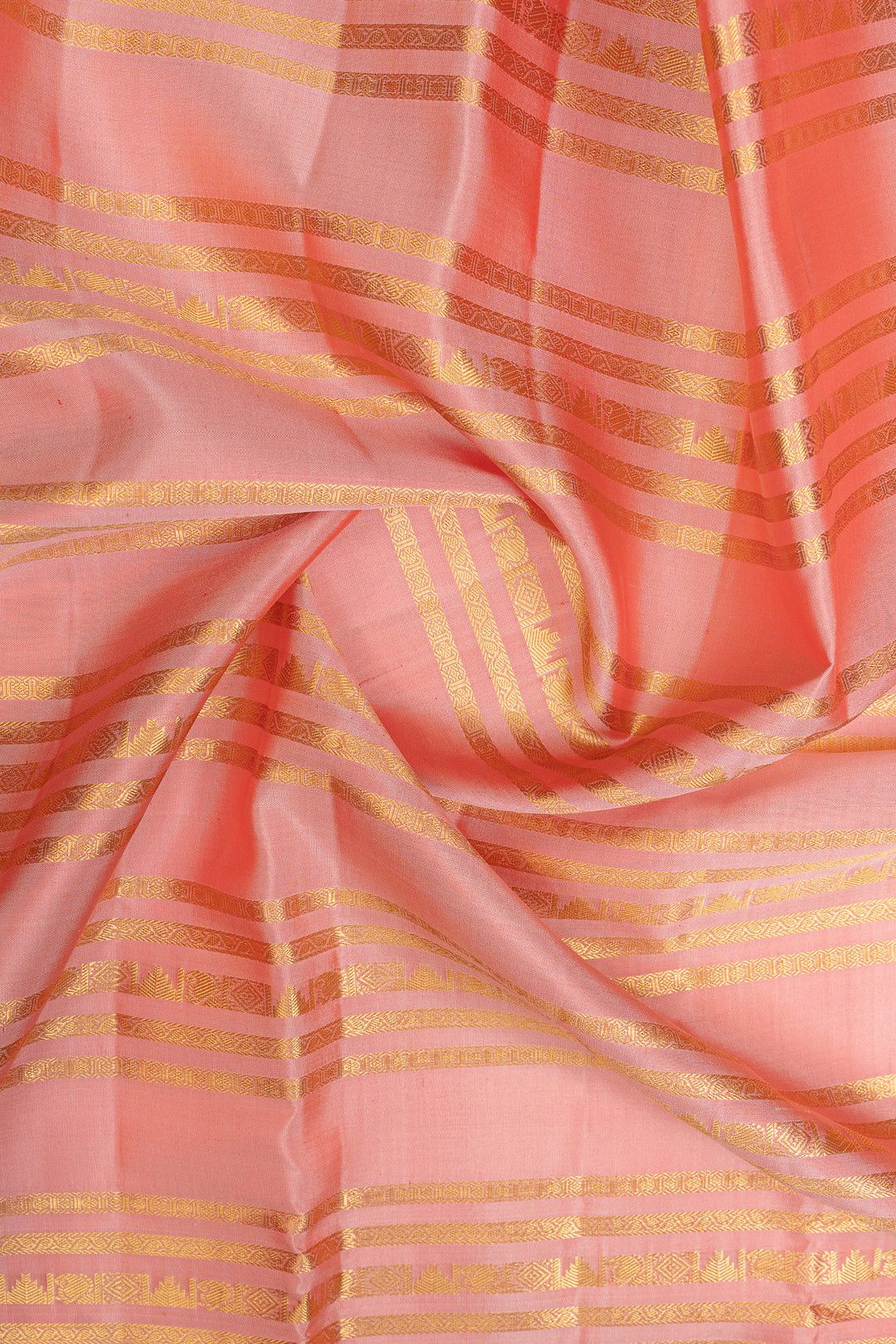 Peach and red stripes pure kanchipuram silk saree
