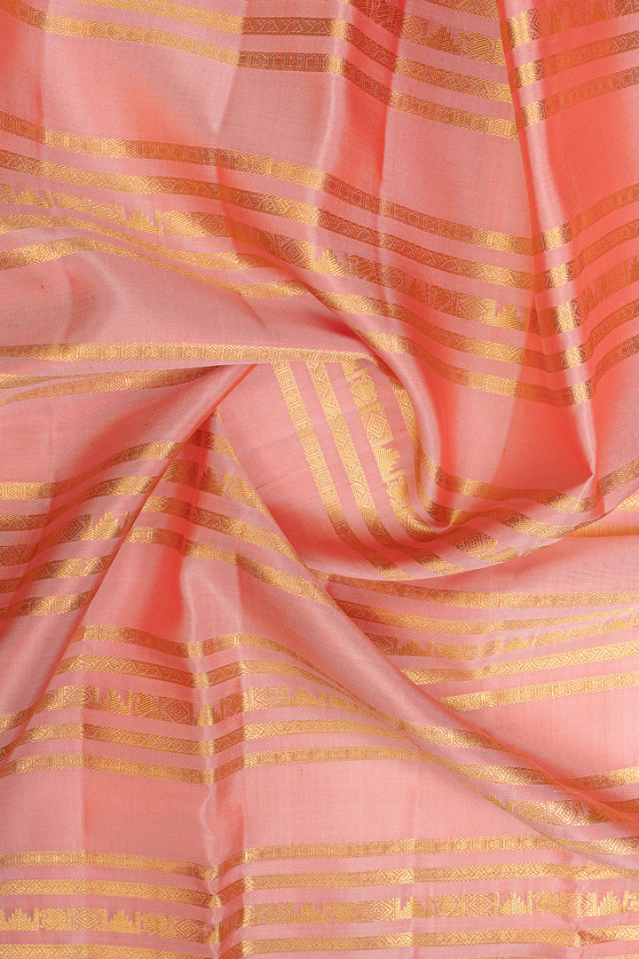 Peach and red stripes pure kanchipuram silk saree