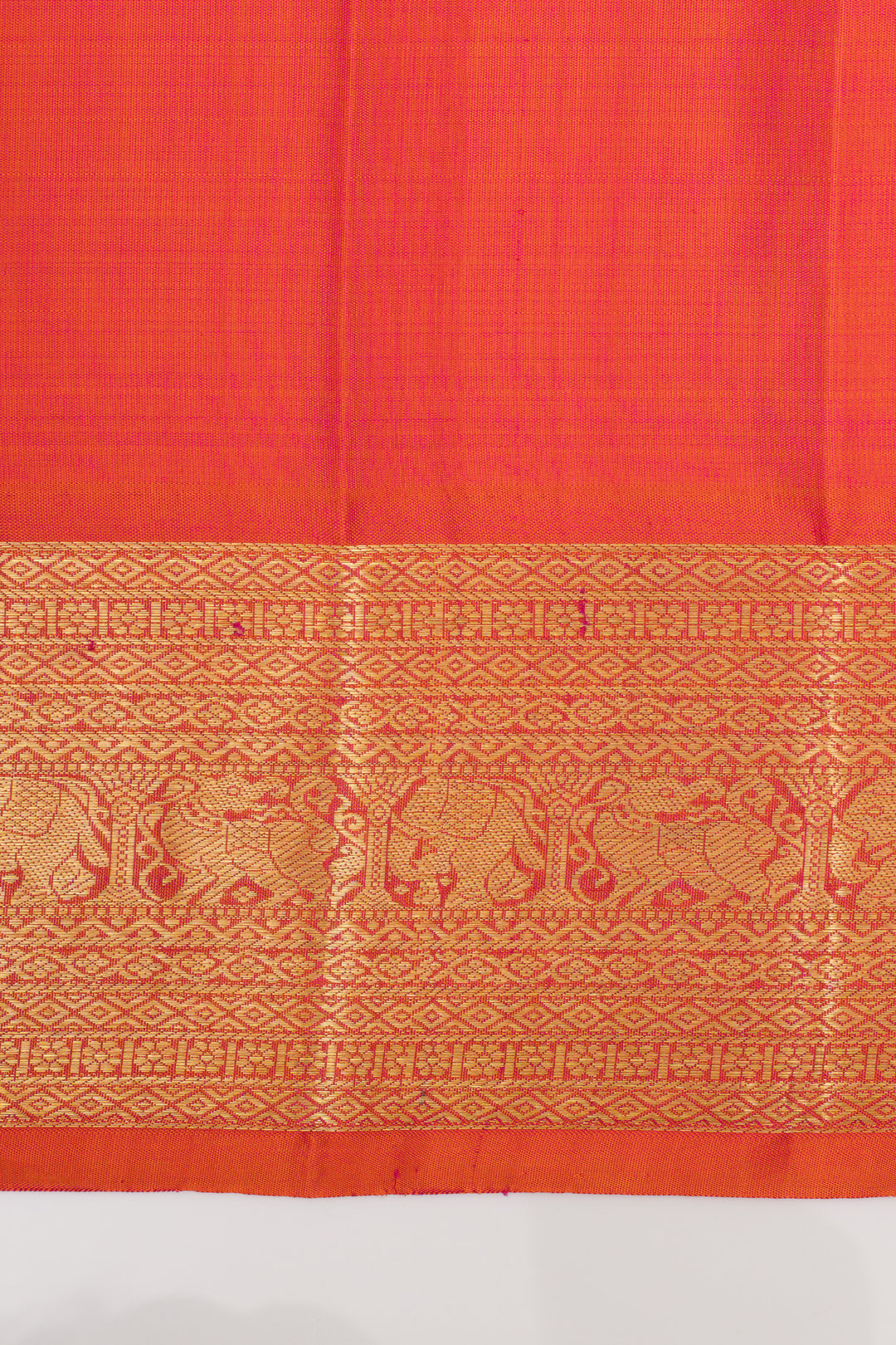 Bottle green and peach orange pure kanchipuram silk saree