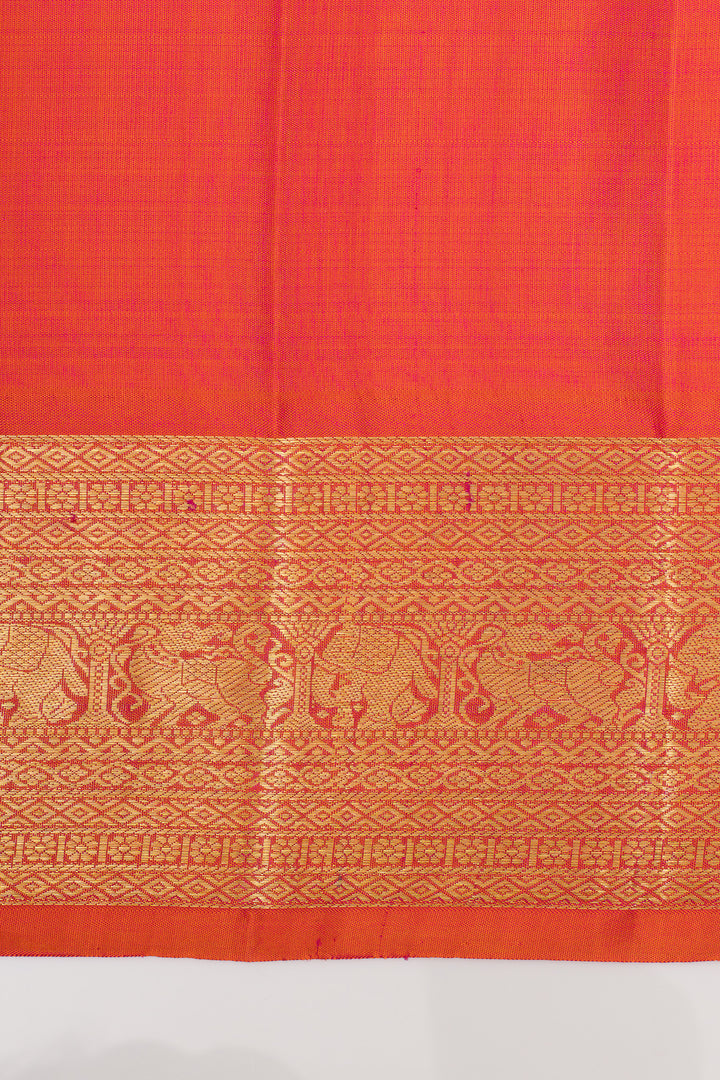 Bottle green and peach orange pure kanchipuram silk saree