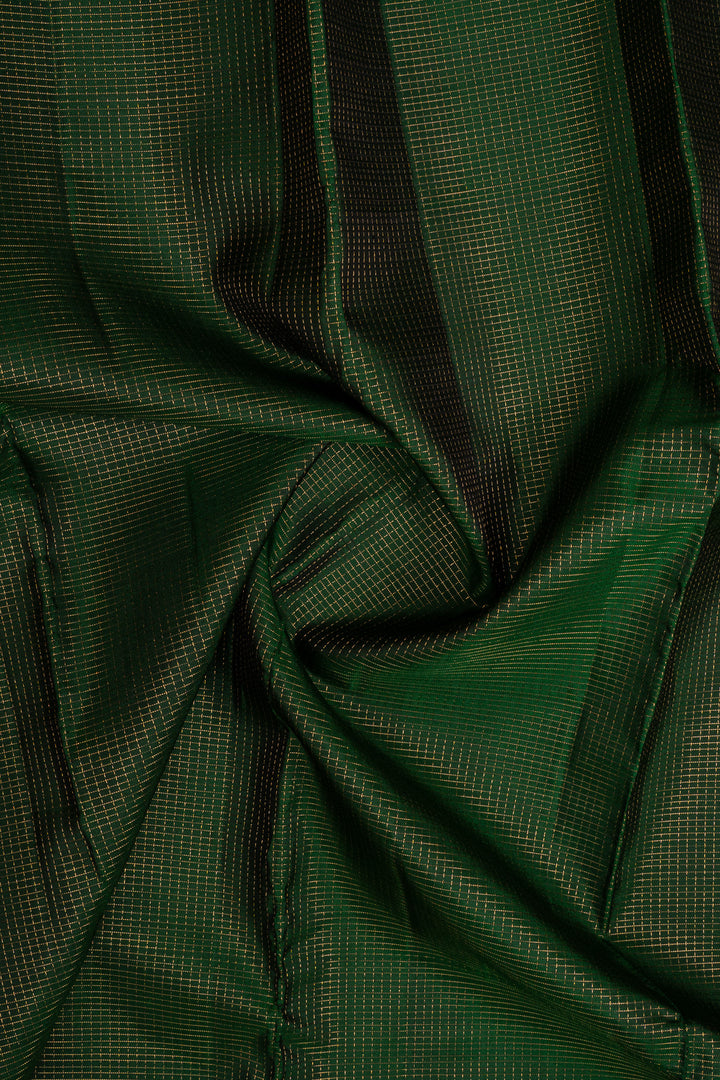 Bottle green zari checks pure kanchipuram silk saree