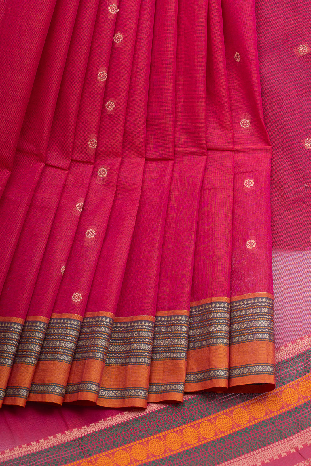 Reddish pink traditional pure cotton silk saree
