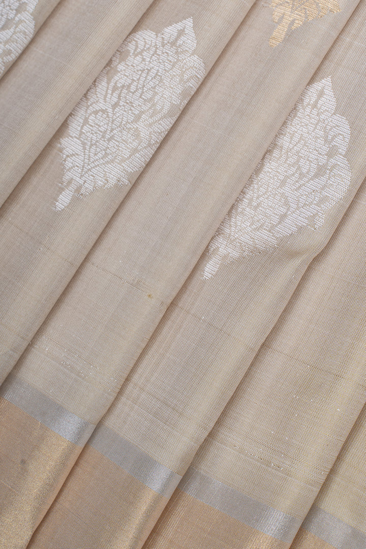 Beige traditional pure soft silk saree