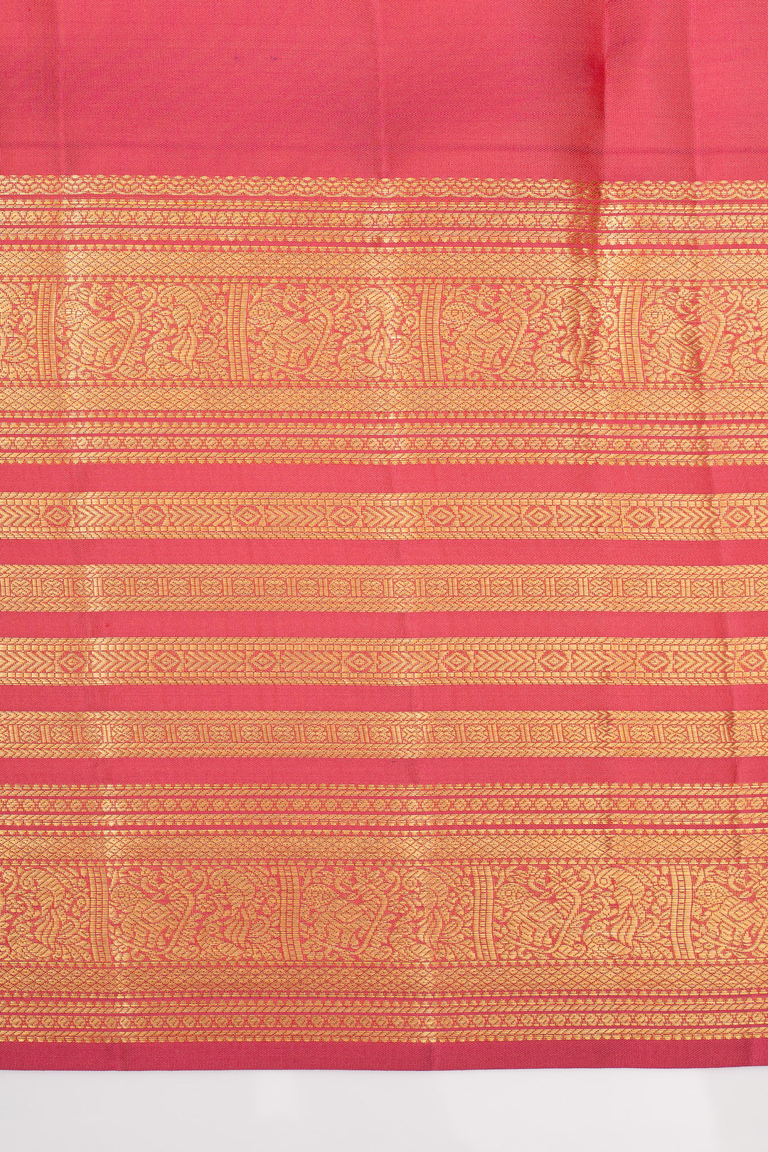 Peach and red stripes pure kanchipuram silk saree