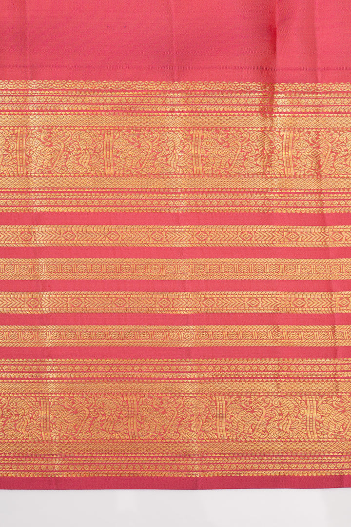 Peach and red stripes pure kanchipuram silk saree
