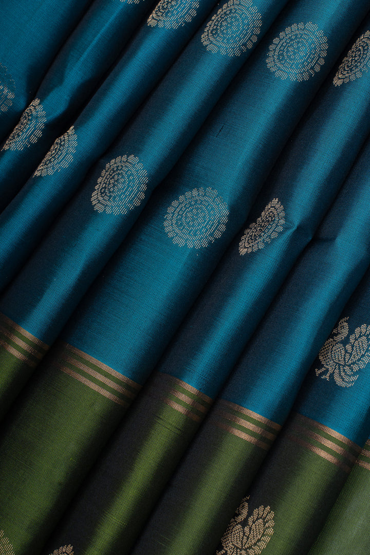 Peacock blue and green pure soft silk saree