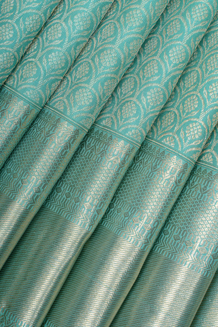 Sapphire blue  floral brocade pure kanchipuram silk saree