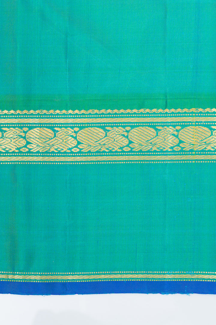 Yellow and teal  traditional pure kanchipuram silk saree