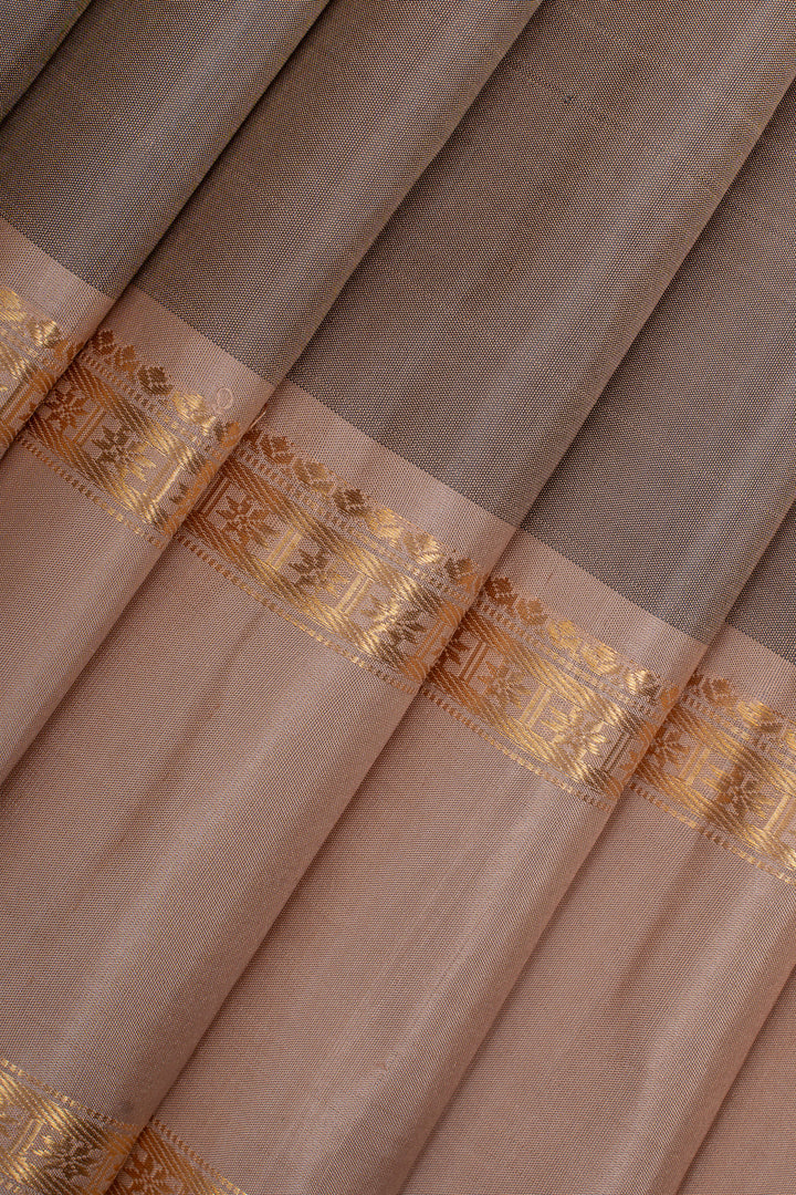 Grey and beige traditional pure soft silk saree