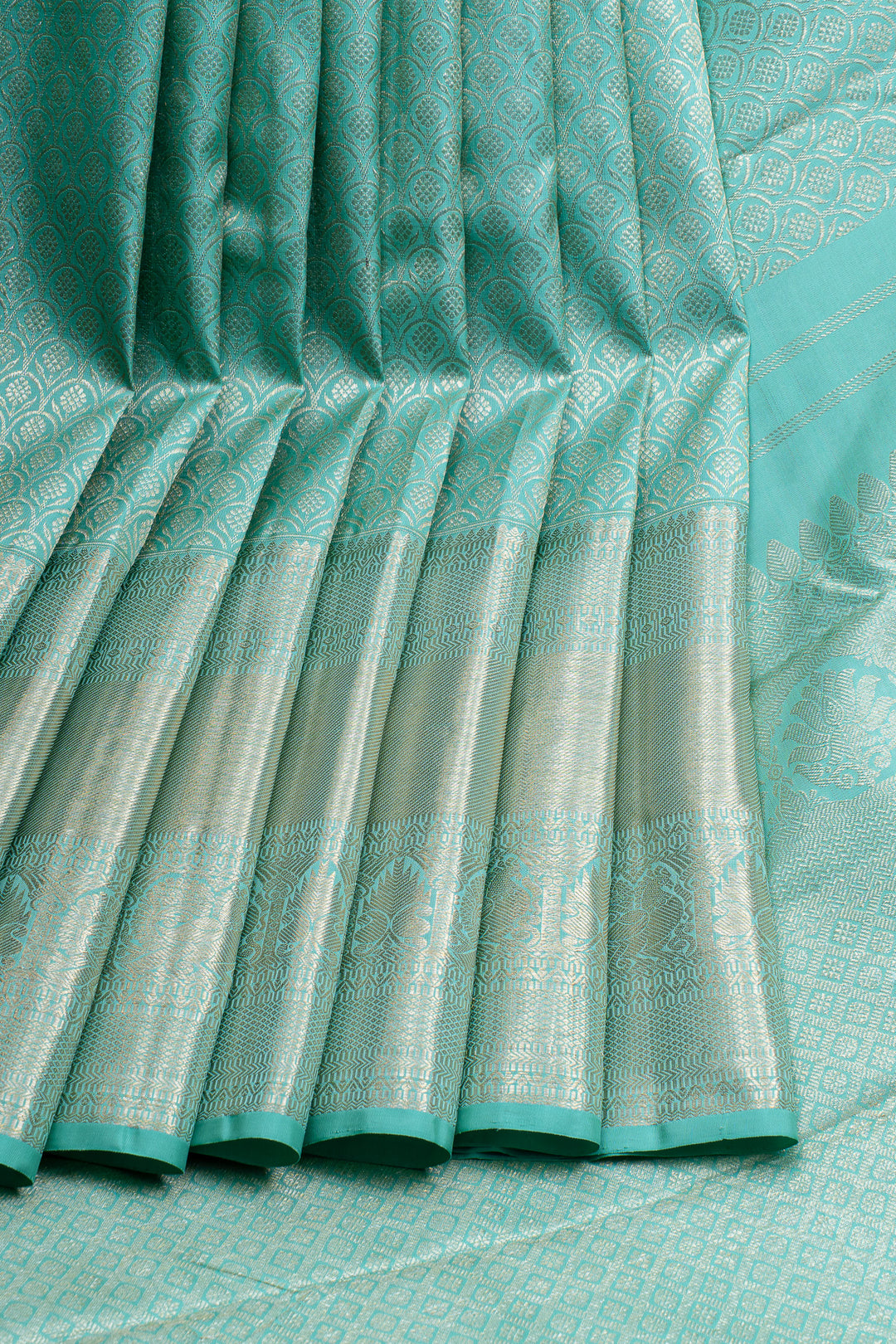 Sapphire blue  floral brocade pure kanchipuram silk saree