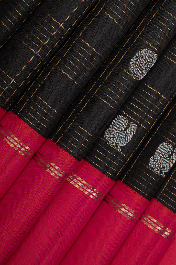 Black stripes pure kanchipuram silk saree