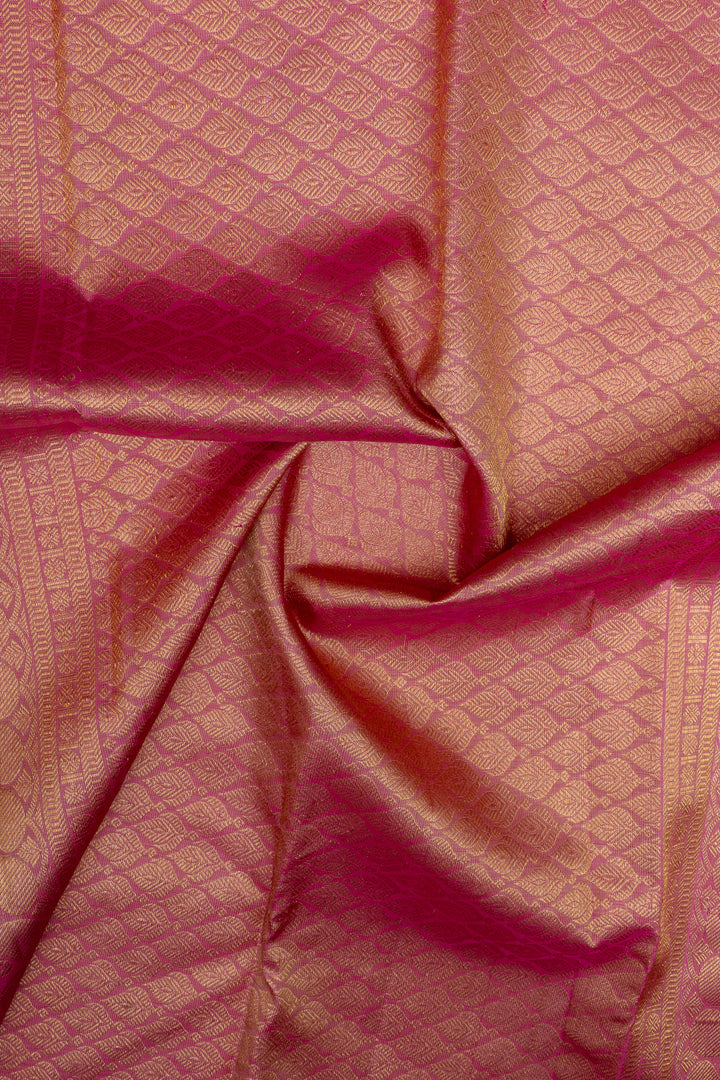 Peach floral thread brocade pure kanchipuram silk saree