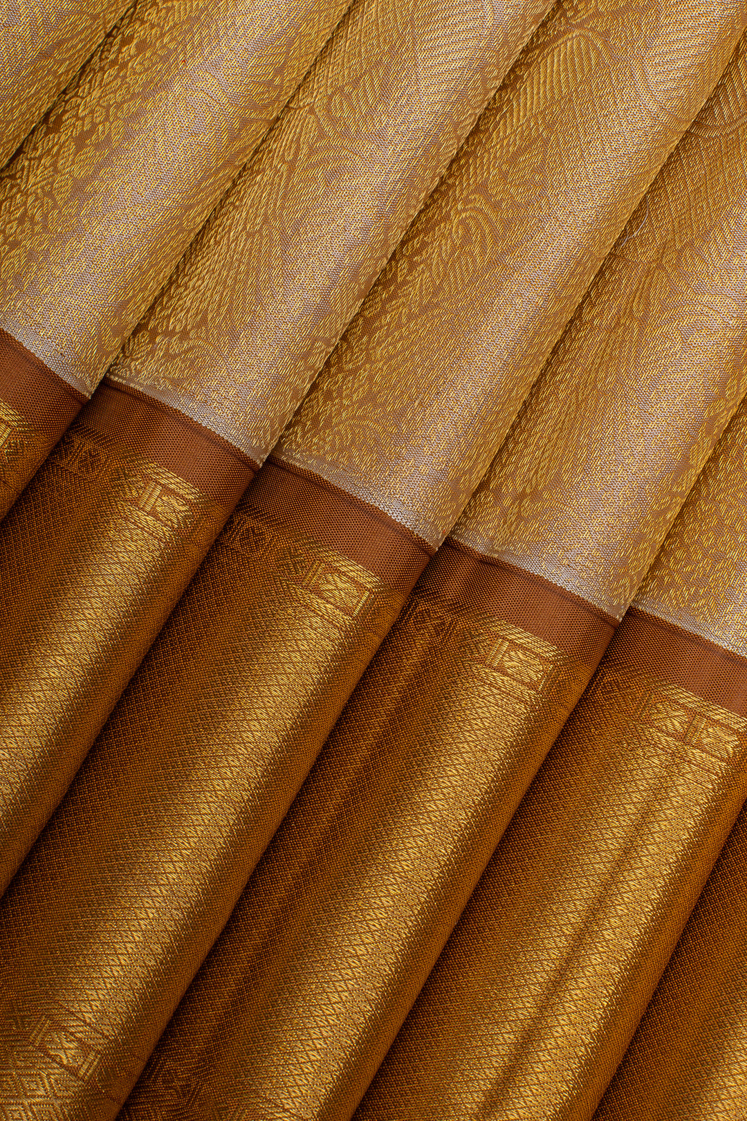 Champagne gold iruthalaipakshi brocade pure kanchipuram silk saree