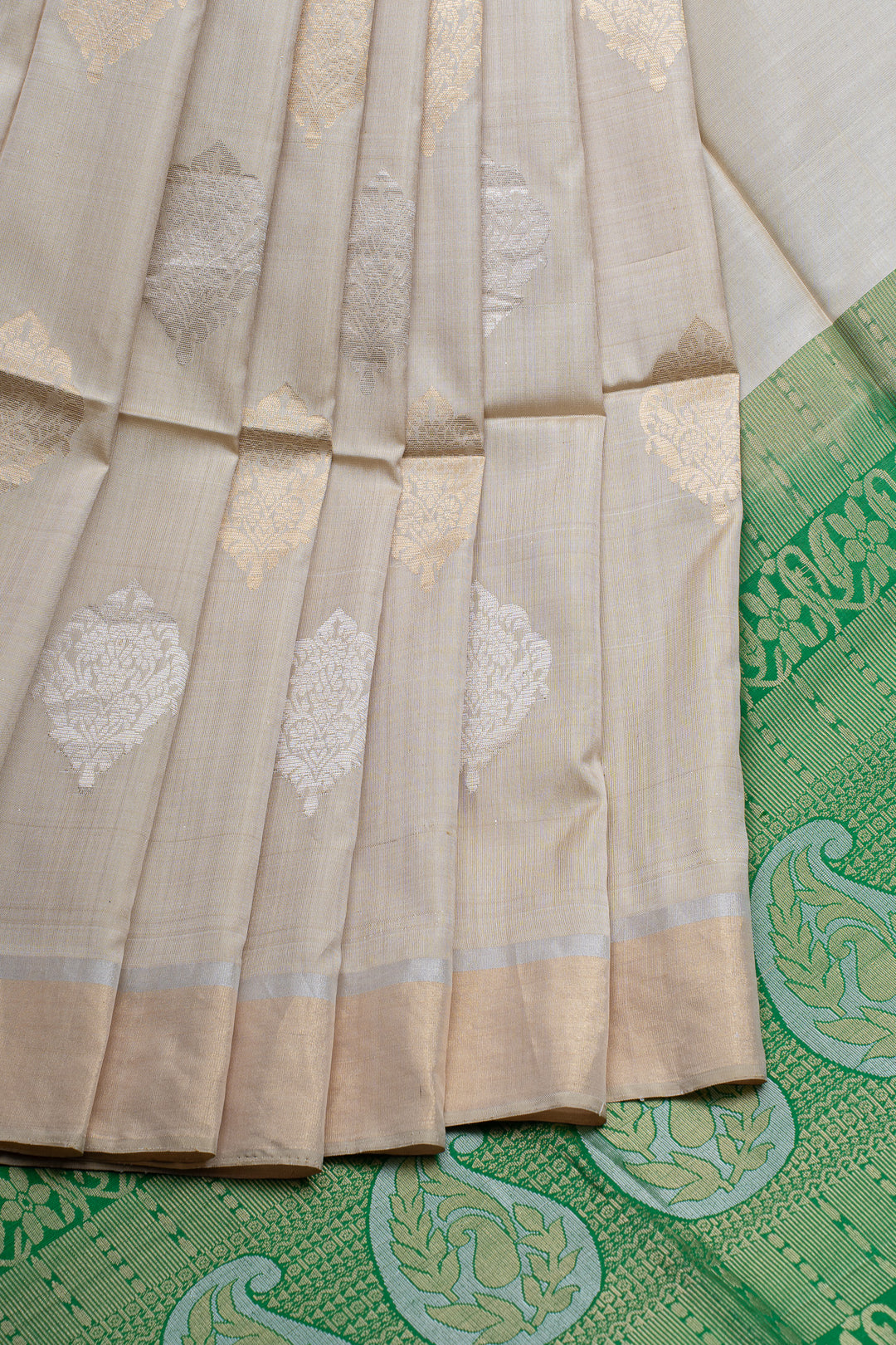 Beige traditional pure soft silk saree