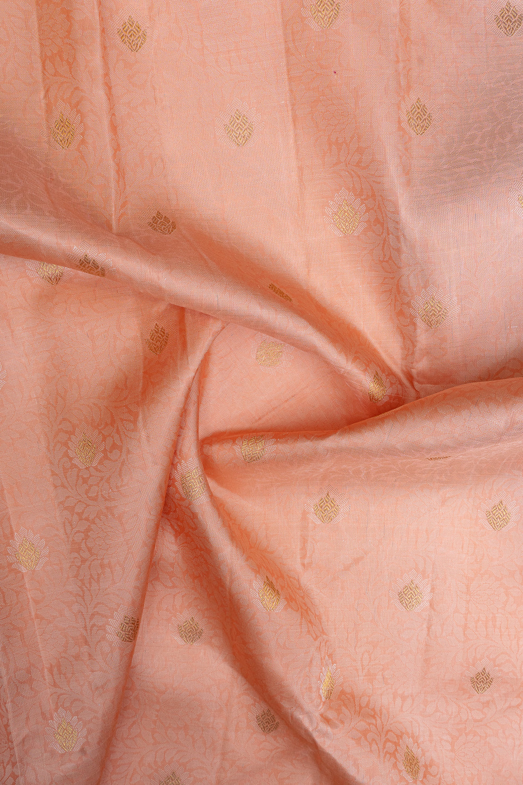 Peach floral thread brocade pure kanchipuram silk saree