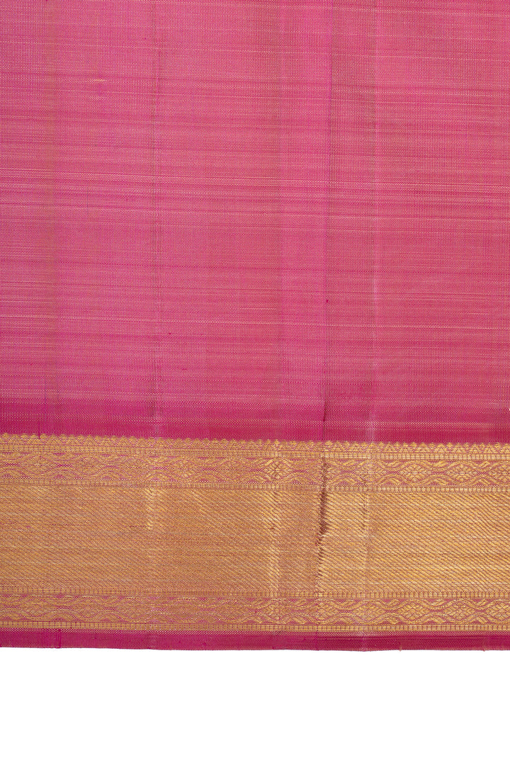 Peach floral thread brocade pure kanchipuram silk saree