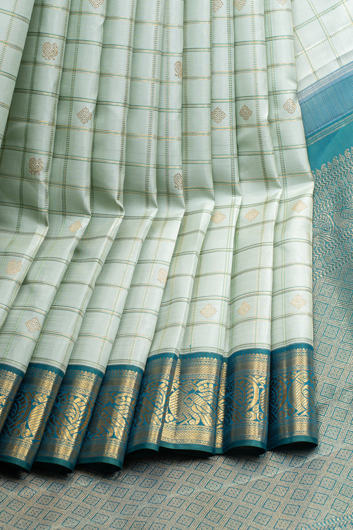 Pastel Green Muthu Zari checks pure kanchipuram silk saree