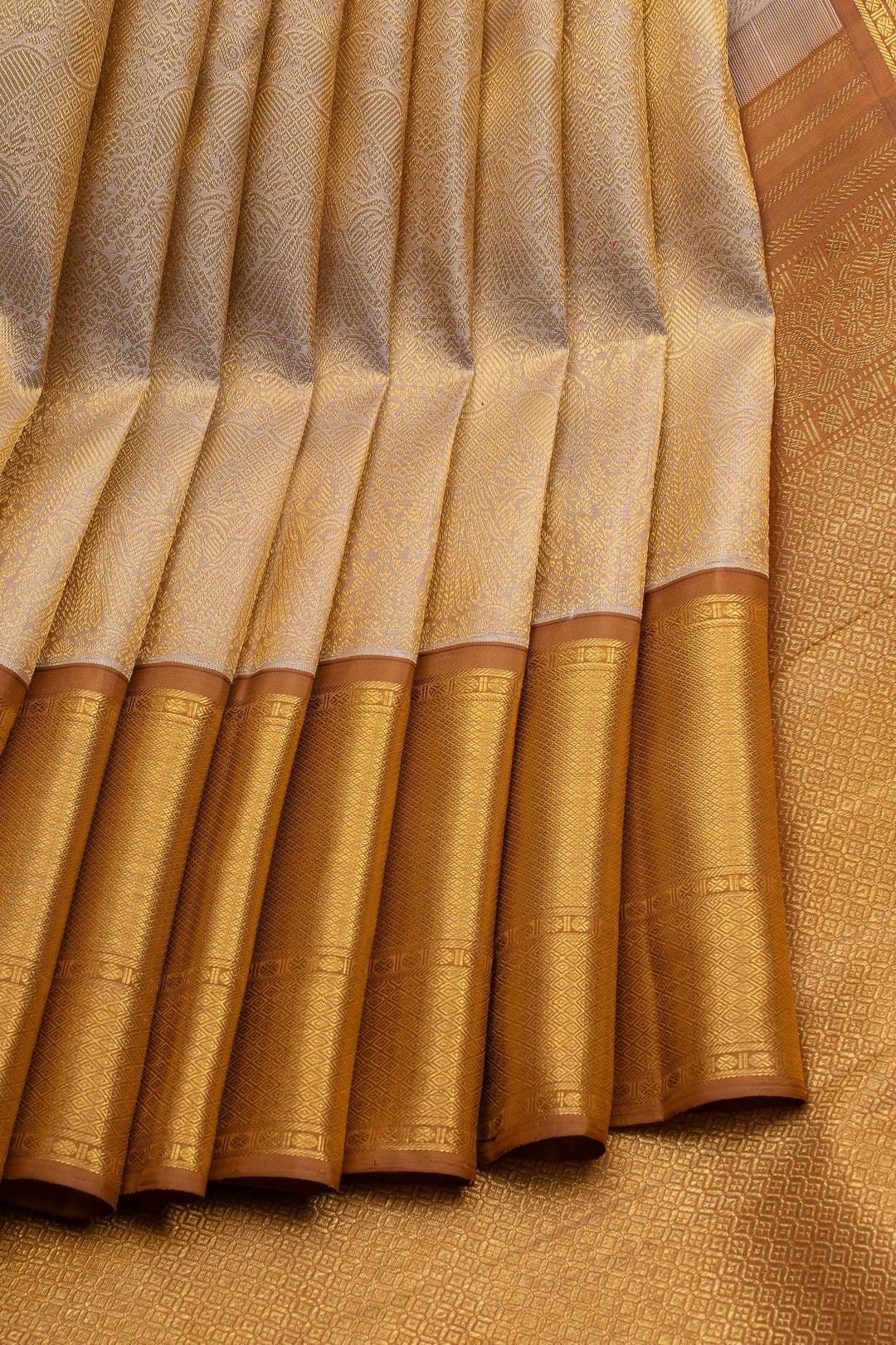 Champagne gold iruthalaipakshi brocade pure kanchipuram silk saree