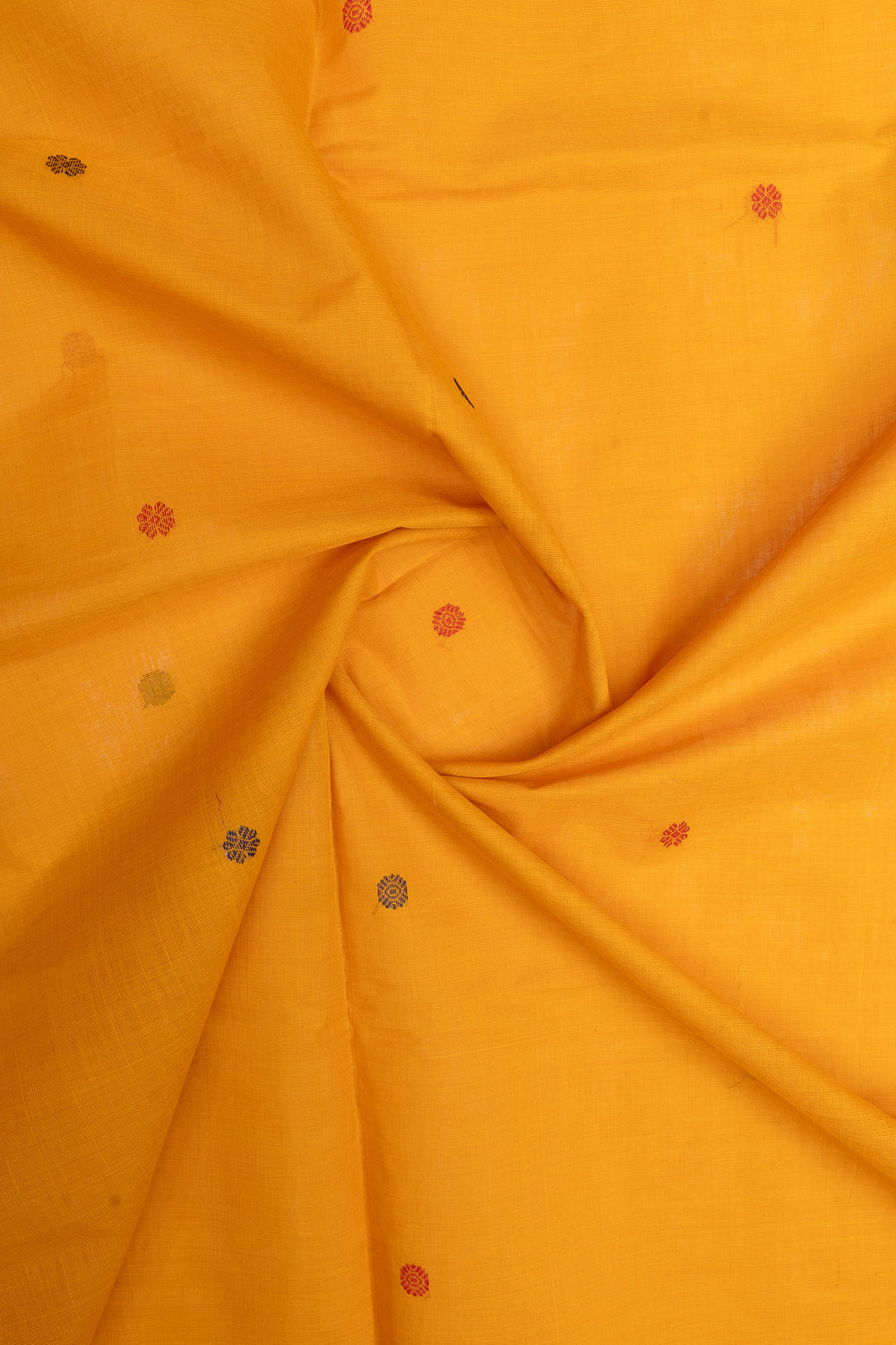 Yellow threadwork pure cotton silk saree