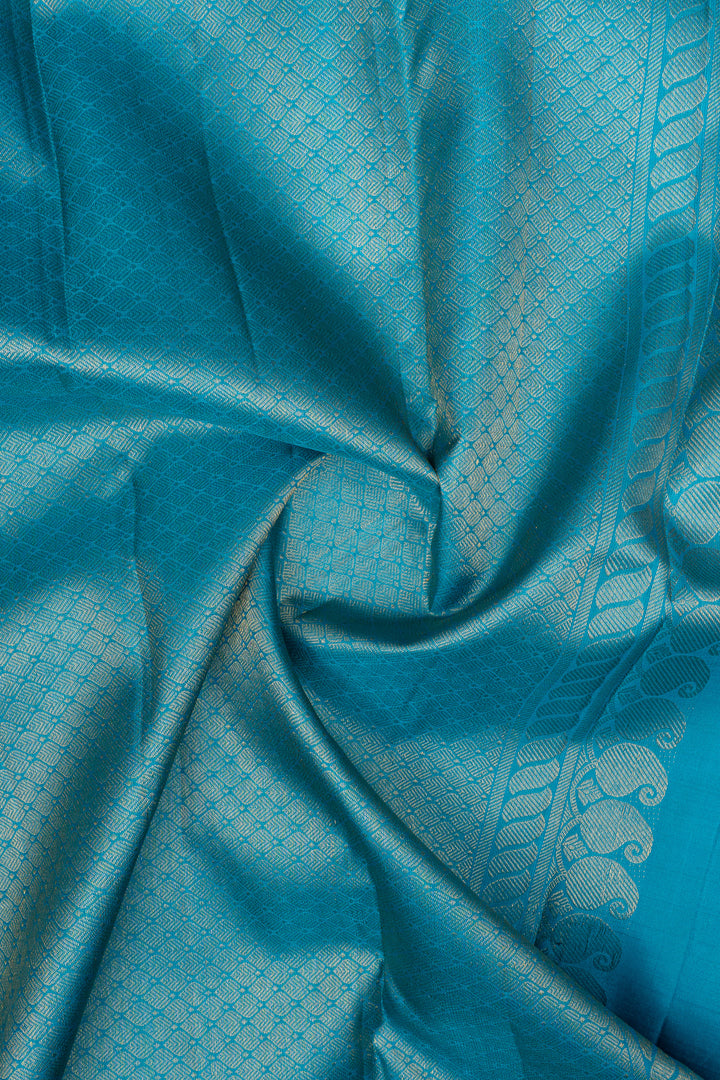 Cerulean blue vanasingaram thread brocade pure kanchipuram silk saree