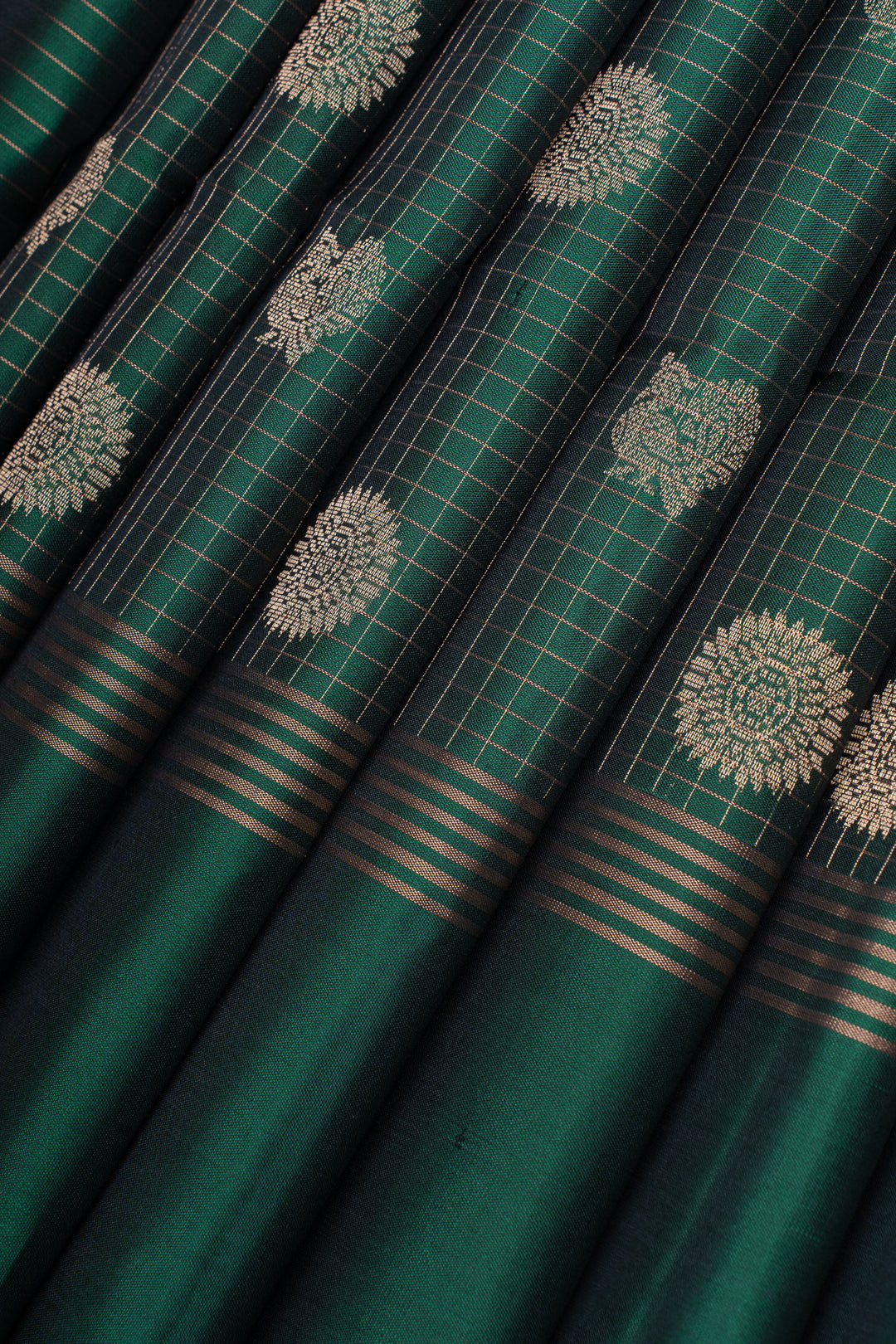 Green zari checks pure soft silk saree