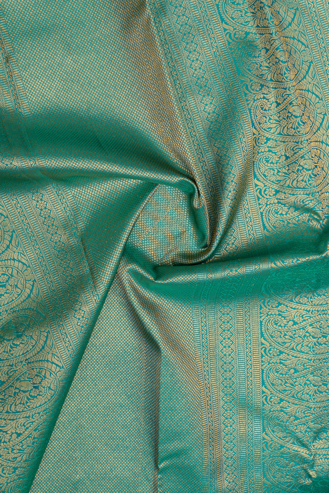Peacock blue temple brocade pure kanchipuram silk saree