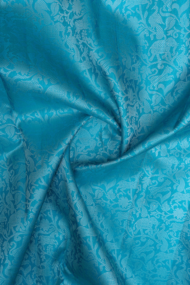 Cerulean blue vanasingaram thread brocade pure kanchipuram silk saree