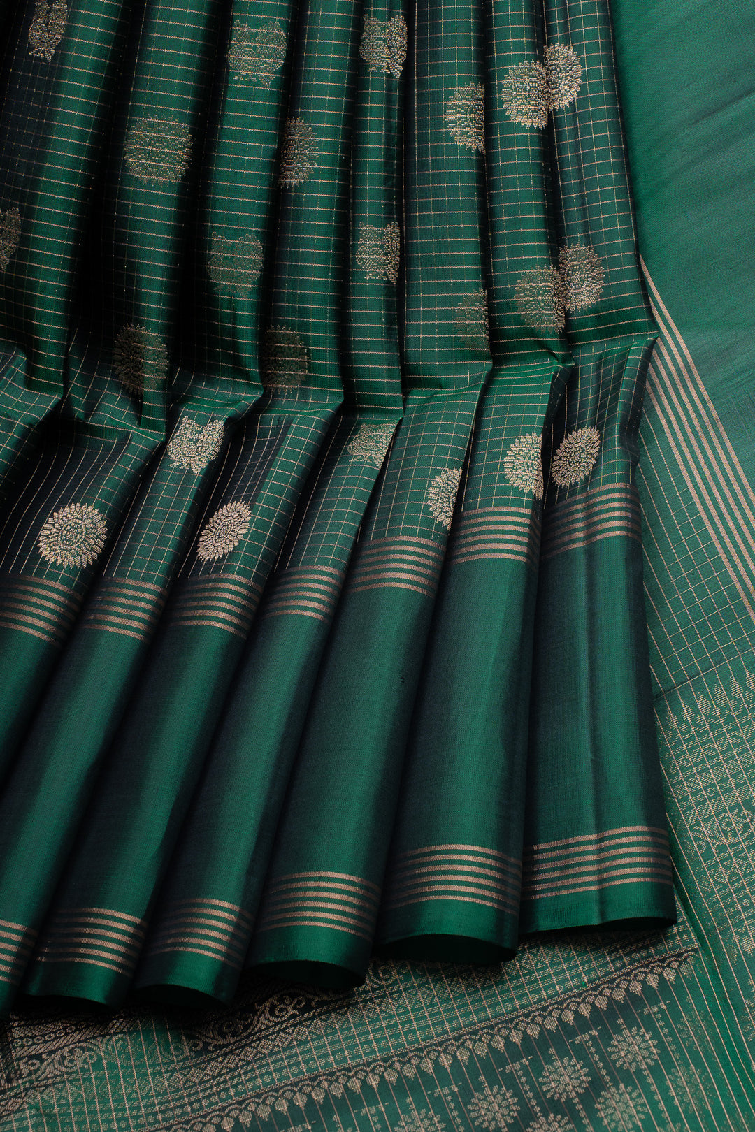 Green zari checks pure soft silk saree