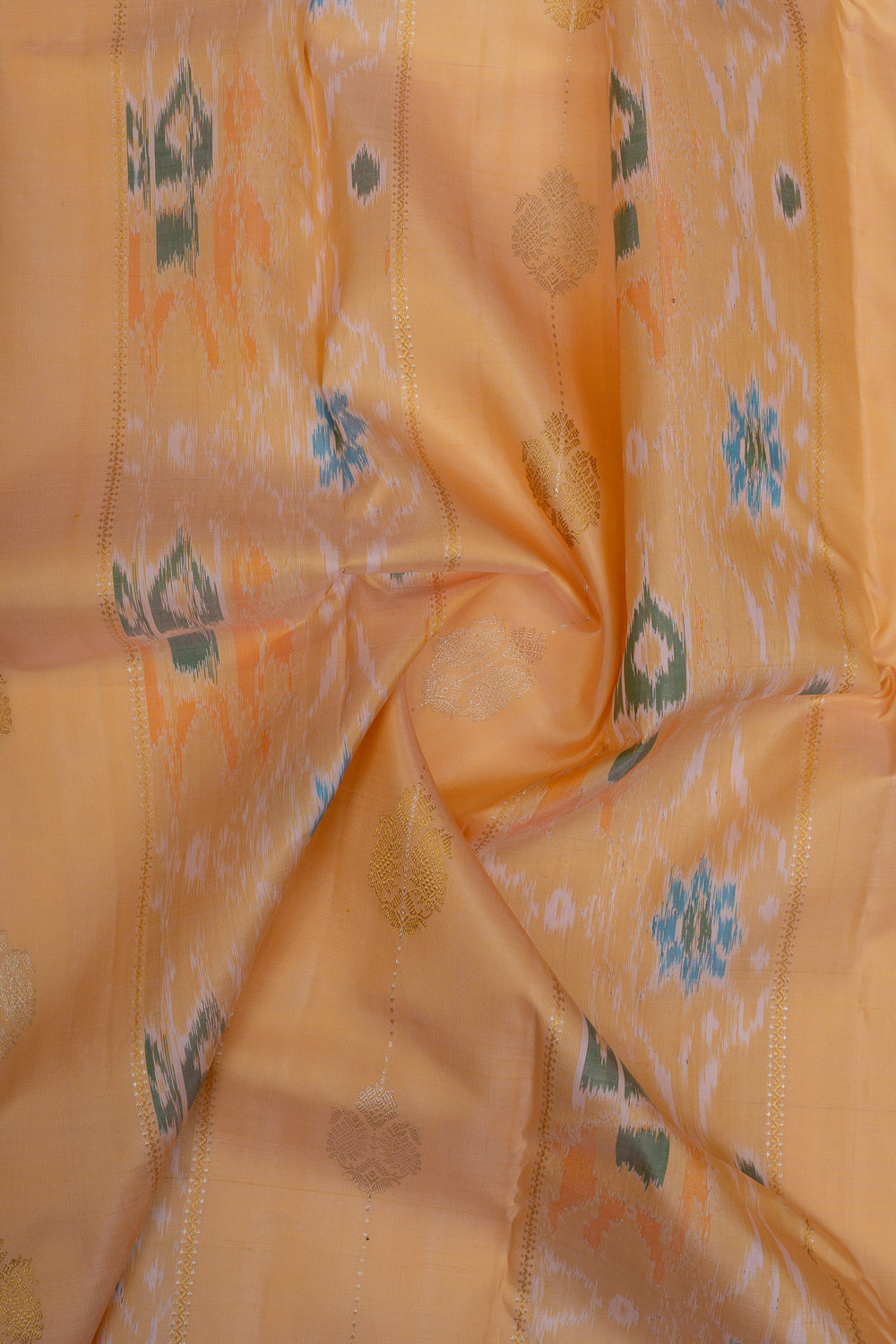 Peach ikat pure kanchipuram Silk saree