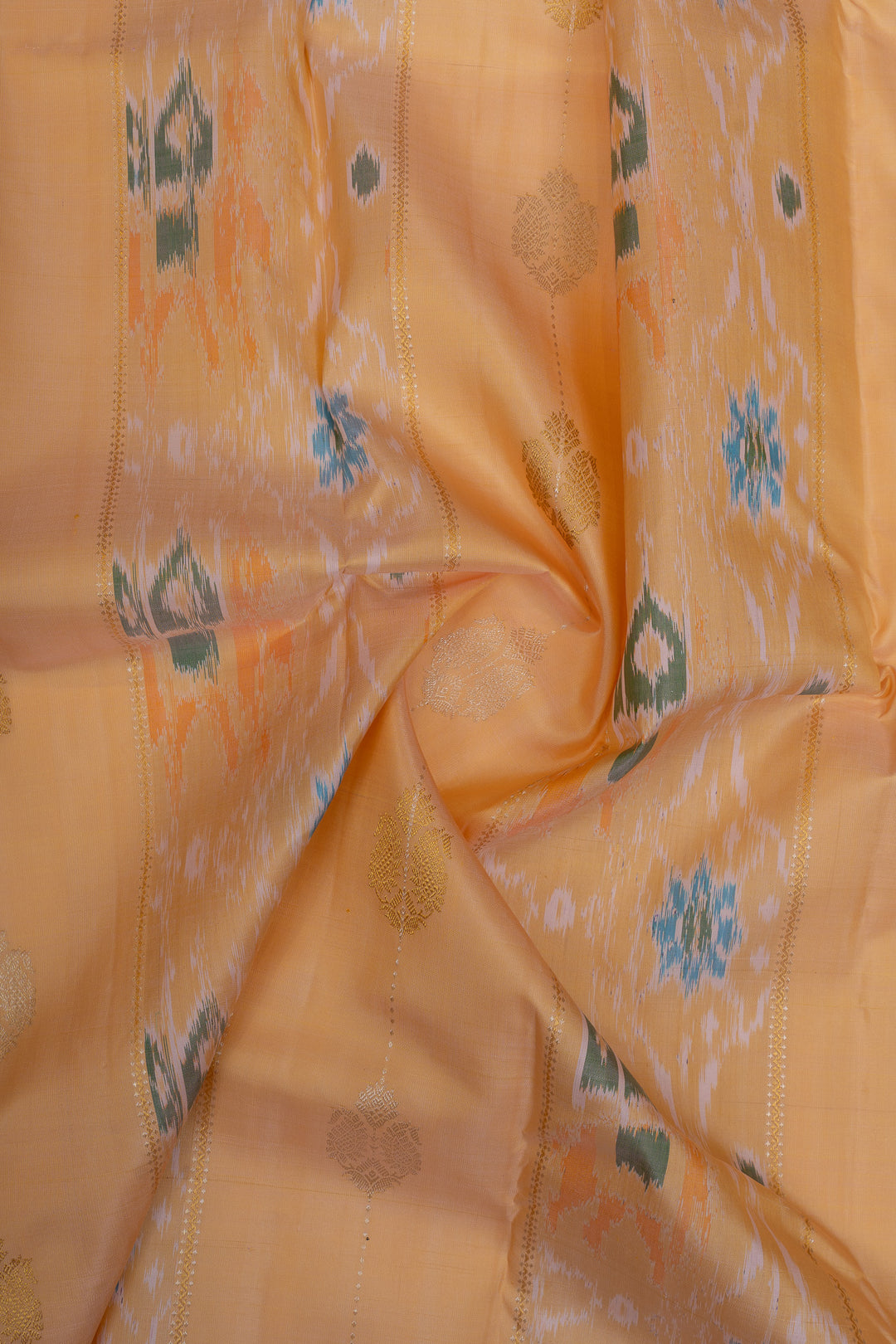 Peach ikat pure kanchipuram Silk saree