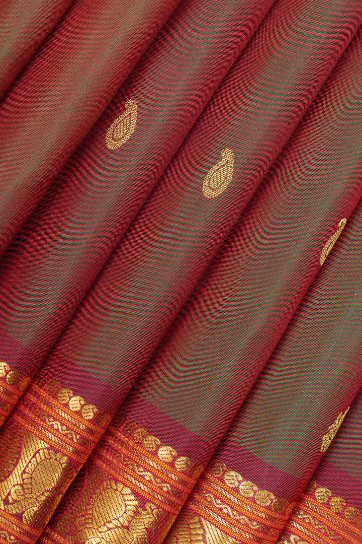 Maroon shot colour pure kanchipuram silk saree
