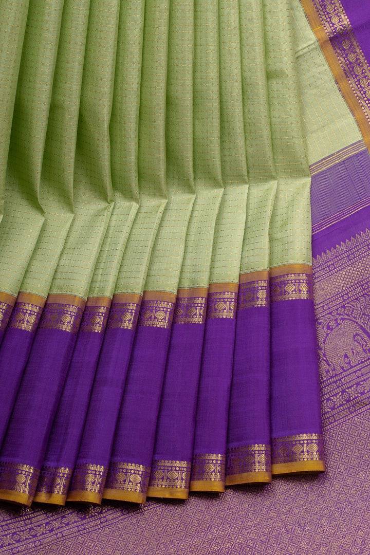 Pastel green stripes pure kanchipuram silk saree