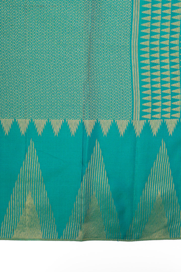 Peacock blue temple brocade pure kanchipuram silk saree