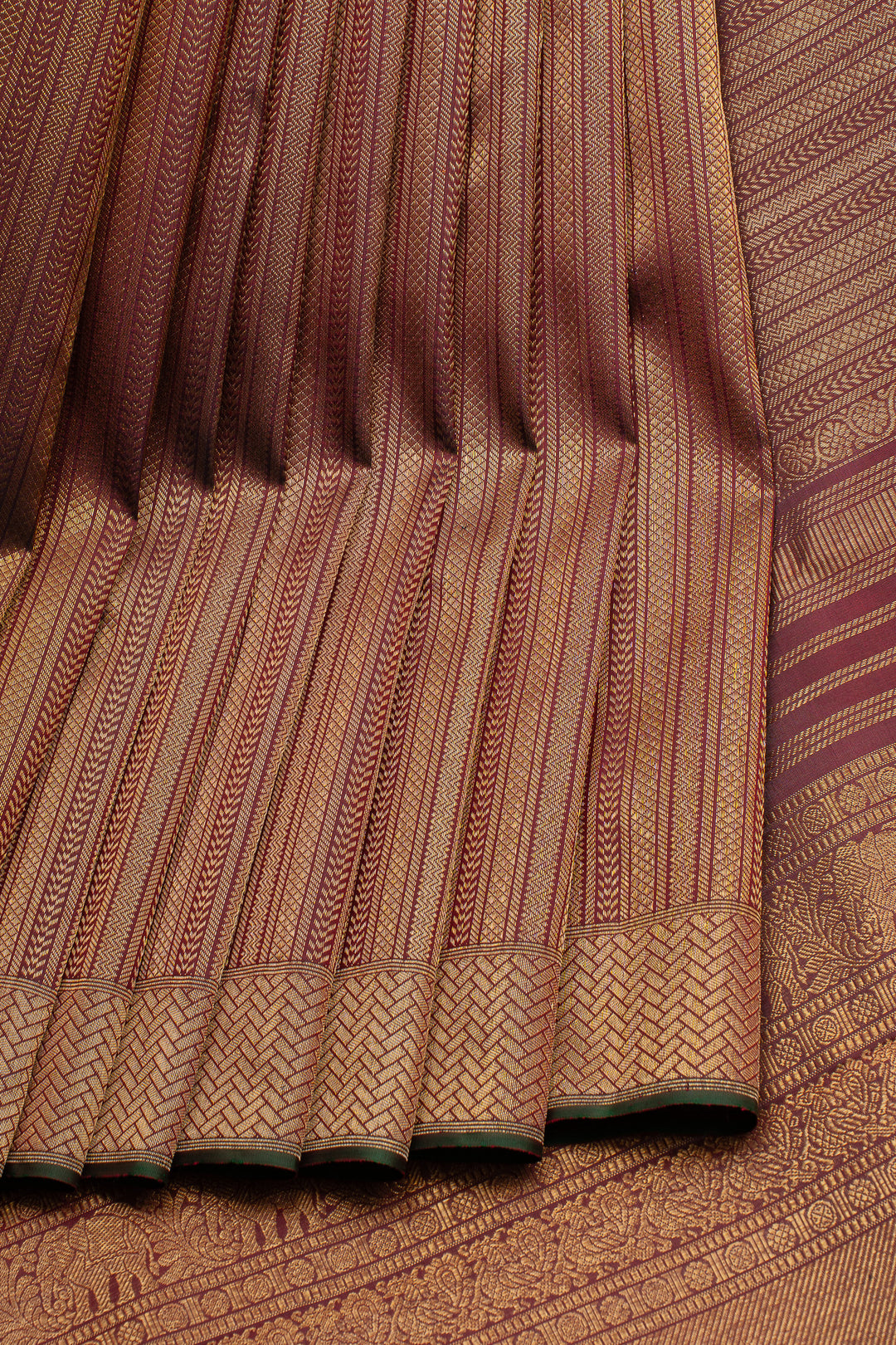 Maroon stripes brocade  pure kanchipuram silk saree