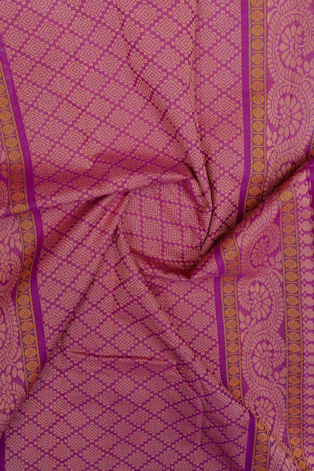 Magenta threadwork pure cotton silk saree