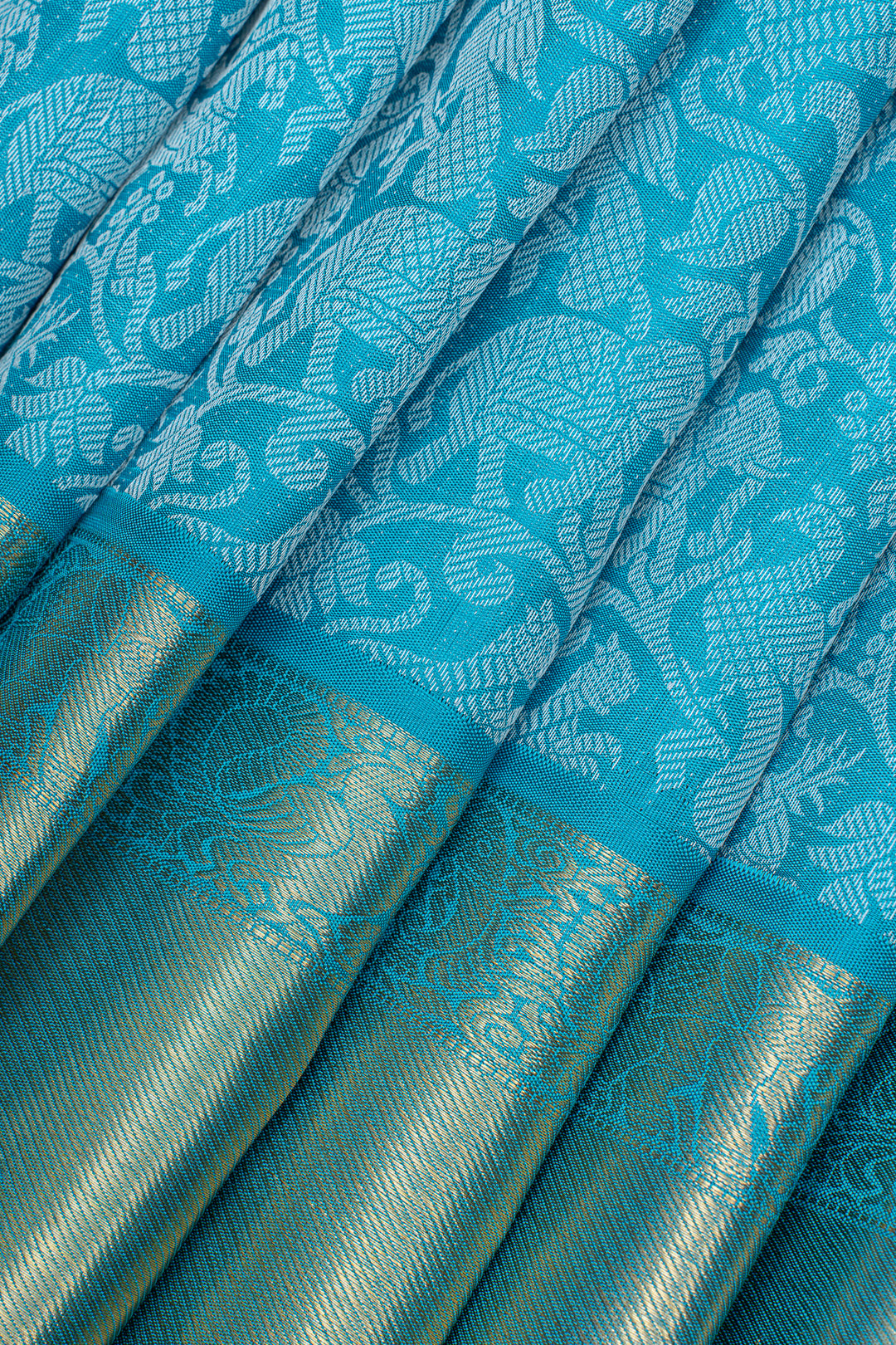 Cerulean blue vanasingaram thread brocade pure kanchipuram silk saree