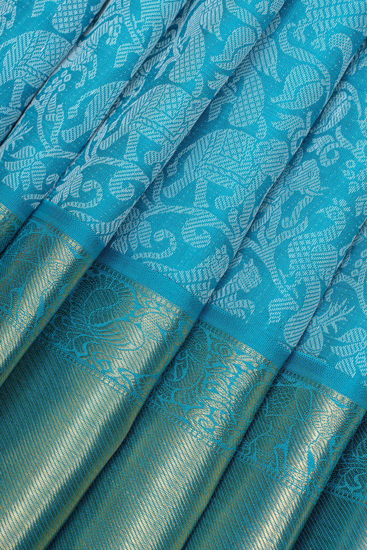 Cerulean blue vanasingaram thread brocade pure kanchipuram silk saree