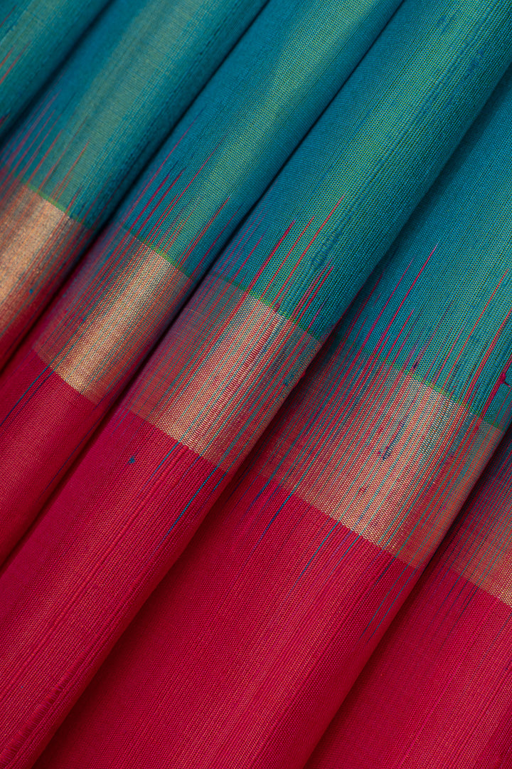 Peacock blue Ganga jamuna pure soft silk saree