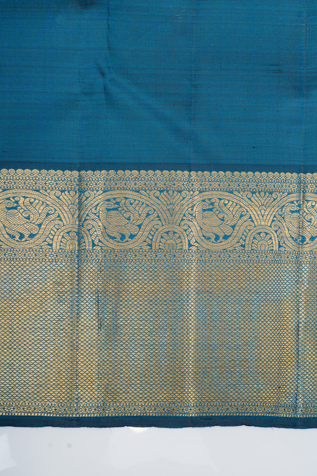 Greyish silver and peacock blue  pure kanchipuram silk saree