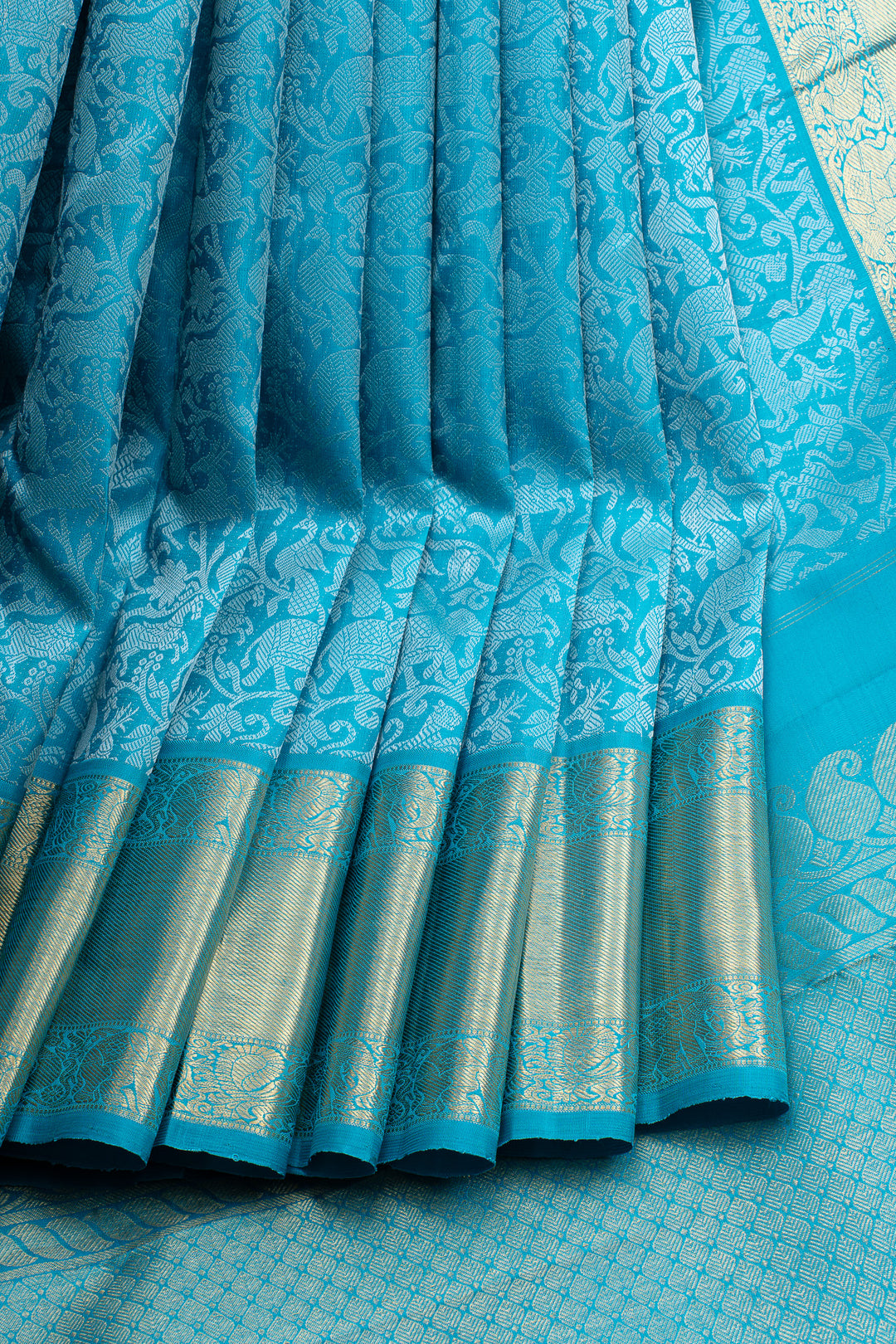 Cerulean blue vanasingaram thread brocade pure kanchipuram silk saree